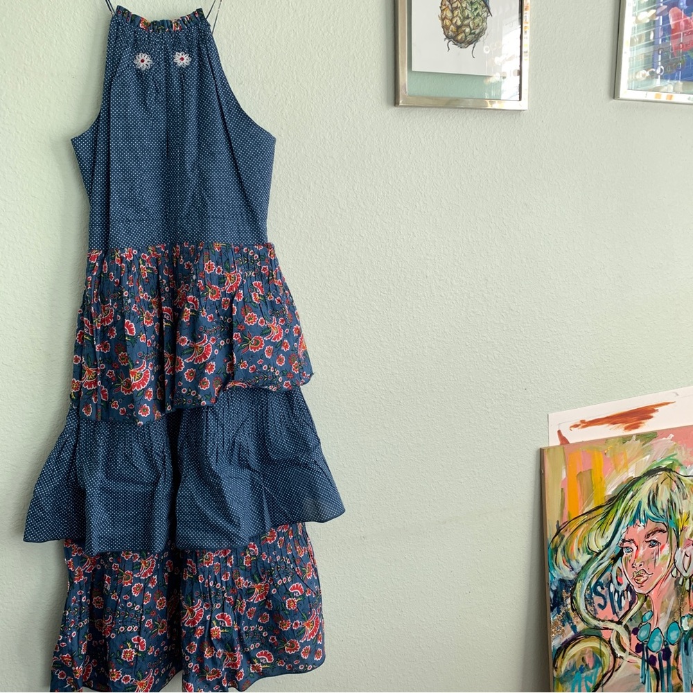 ANTHROPOLOGIE KOPAL embroidered dress Small floral print NWT new tiered halter - Picture 4 of 16